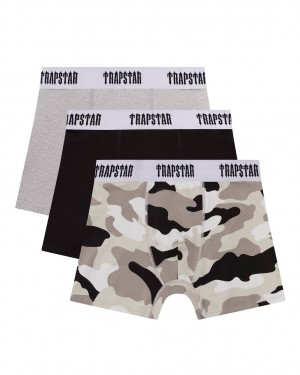 Trapstar 3 Pack Boxer Short Fekete Szürke Camo | TS-65185