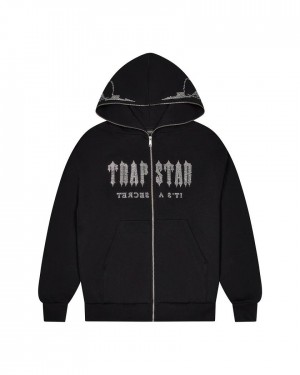 Trapstar Decoded Skull Diamante Hoodie Fekete | TS-65351