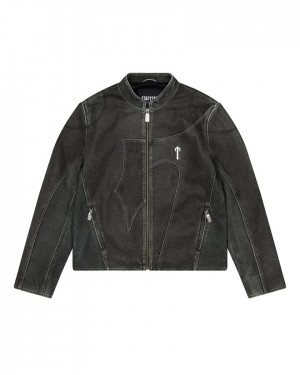 Trapstar Irongate T Panel Leather Biker Jacket Fekete | TS-65457