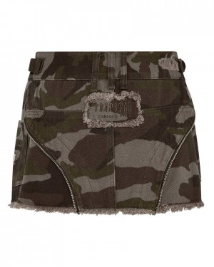 Trapstar Irongate T Womens Denim Zip Detail Mini Skirt Barna Camo | TS-65099