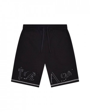 Trapstar Patchwork Script Shorts- Black Fekete | TS-65423