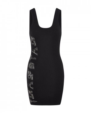 Trapstar Script Denim Applique Tank Dress Fekete | TS-65105