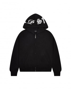 Trapstar Script Waffle Hoodie Fekete | TS-65343