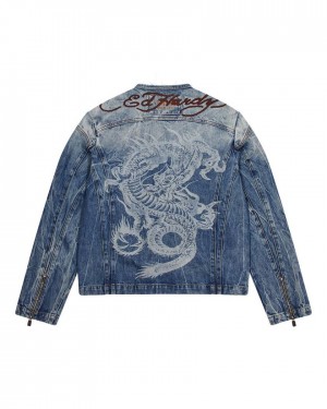 Trapstar x Ed Hardy Denim Jacket Kék | TS-65458