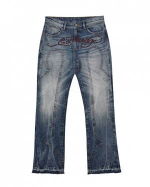 Trapstar x Ed Hardy Denim Jeans Kék | TS-65318