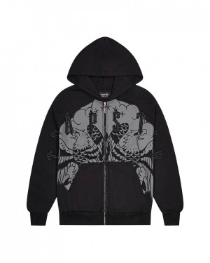 Trapstar x Ed Hardy Irongate Zip Through Hoodie Fekete | TS-65366