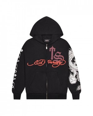Trapstar x Ed Hardy Script Hoodie Fekete | TS-65364